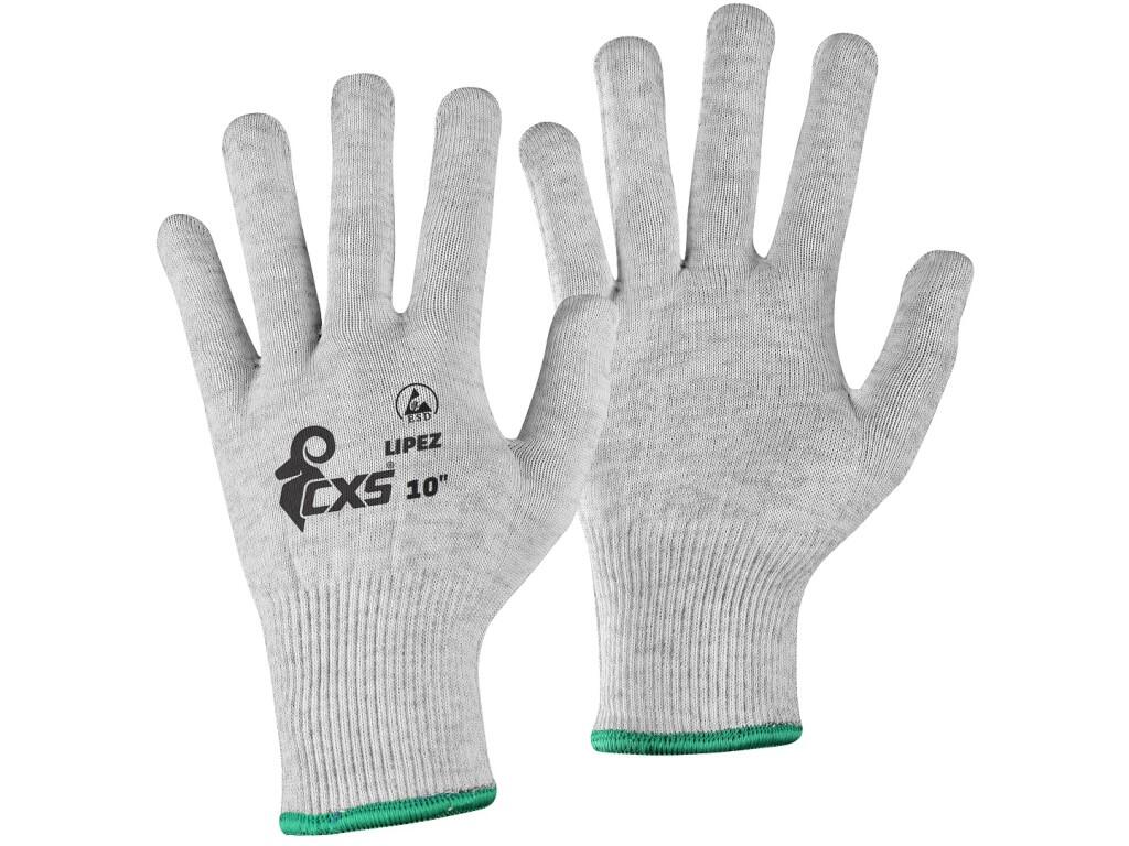 Gloves CXS LIPEZ: Textile ESD gloves made from seamless knit fabric with a comfortable elastic cuff. Internal resistance – result: Rv < 1.0 x 10⁸ Ω. Recommended application: logis…