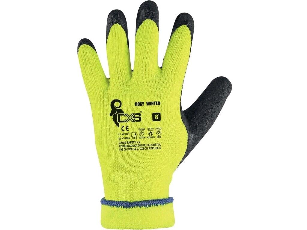 Gloves CXS ROXY WINTER: Winter seamless gloves, acrylic knit brushed inside, palm and fingers coated with latex foam, crinkle antislip finish, protection against contact heat up t…