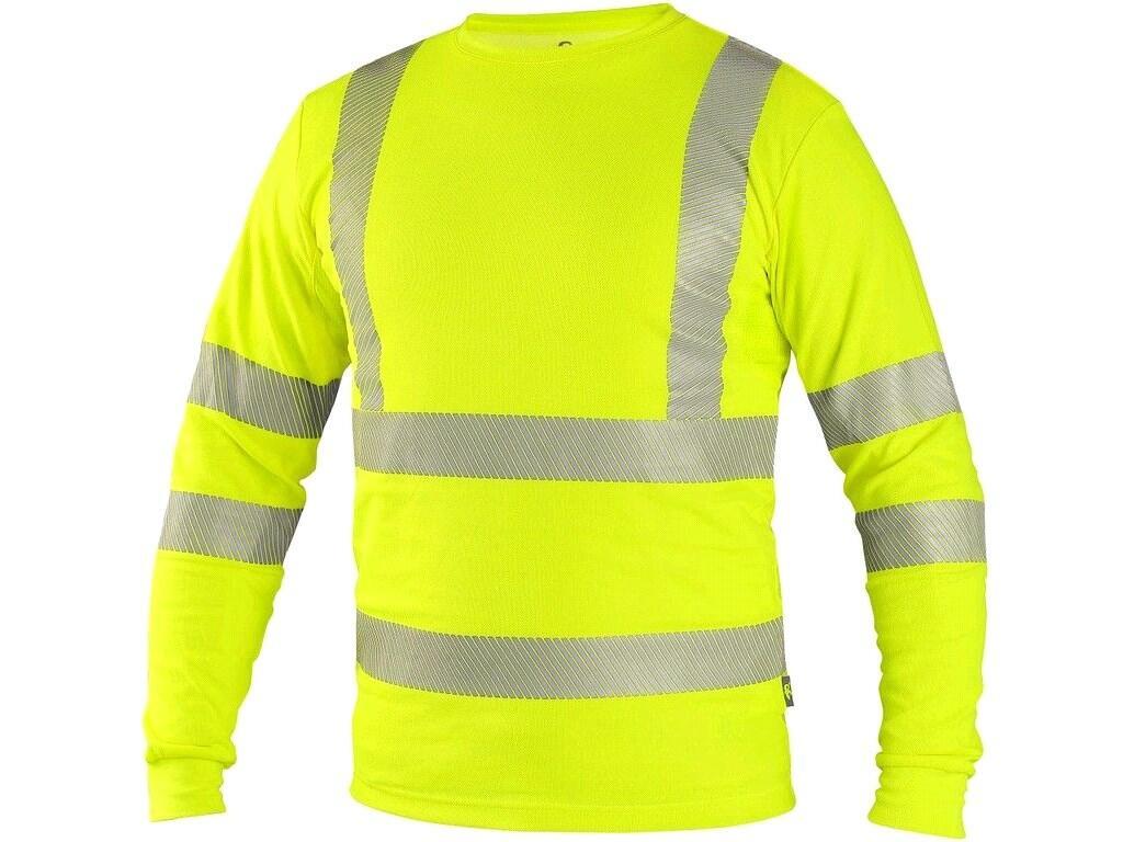 T-shirt CXS OLDHAM: Men’s high visible T-shirt, round neck, stabilizing neck tape, side seams, mesh underarm, segmented reflective tapes: 2 horizontal, 2 vertical (5cm wide). UV p…