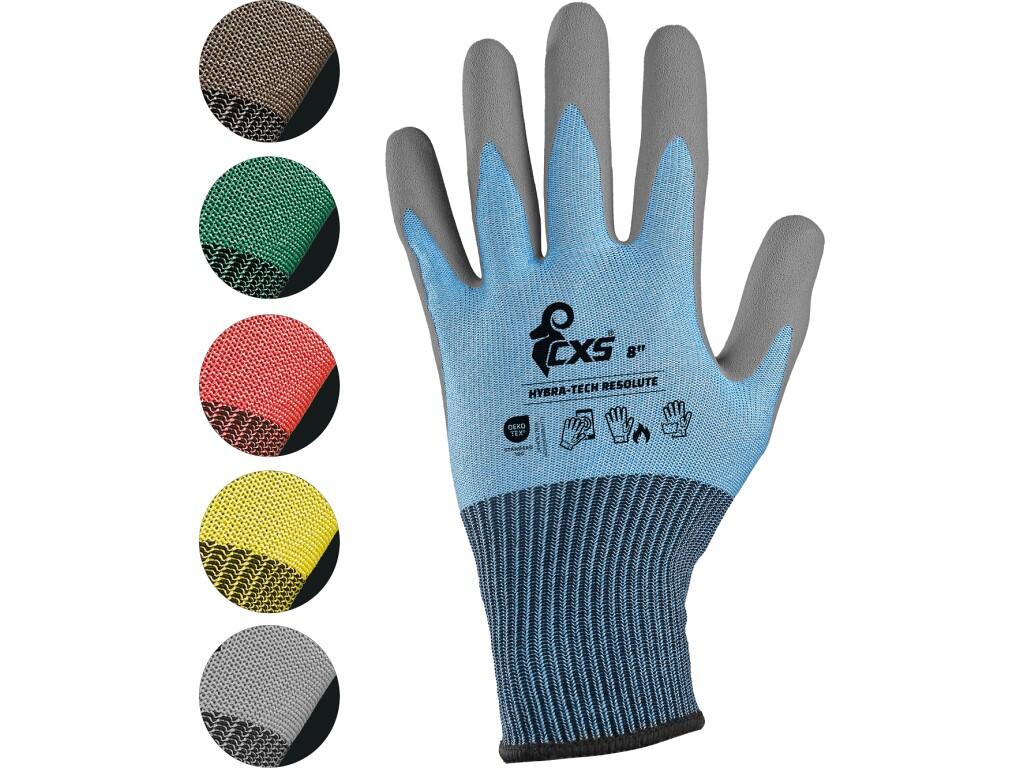 Gloves CXS HYBRA-TECH RESOLUTE: Seamless gloves made of elastic nylon knit. Palm and fingers coated with Soft-Pro latex with sandy finish for better grip and manipulation, while a…