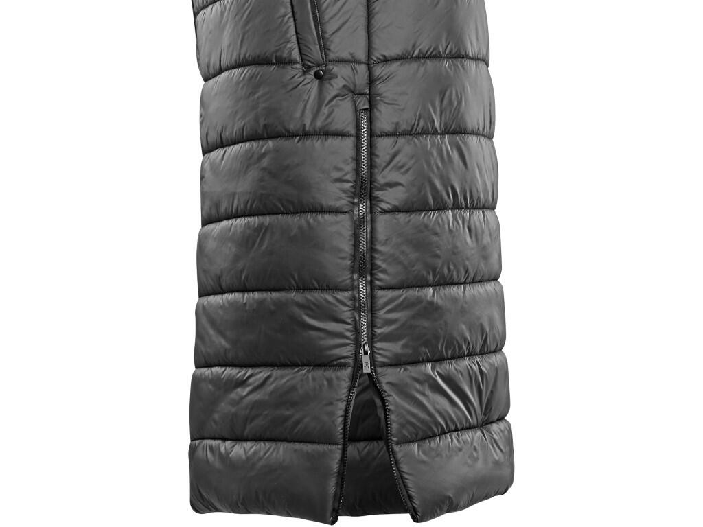 Vest CXS FONTANA: Ladies’ long padded vest with a detachable hood. The vest features a two-way zipper, side slits with a zipper, side pockets with zippers, and an inner pocket wit…