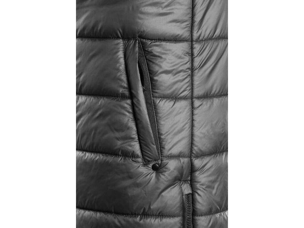 Vest CXS FONTANA: Ladies’ long padded vest with a detachable hood. The vest features a two-way zipper, side slits with a zipper, side pockets with zippers, and an inner pocket wit…
