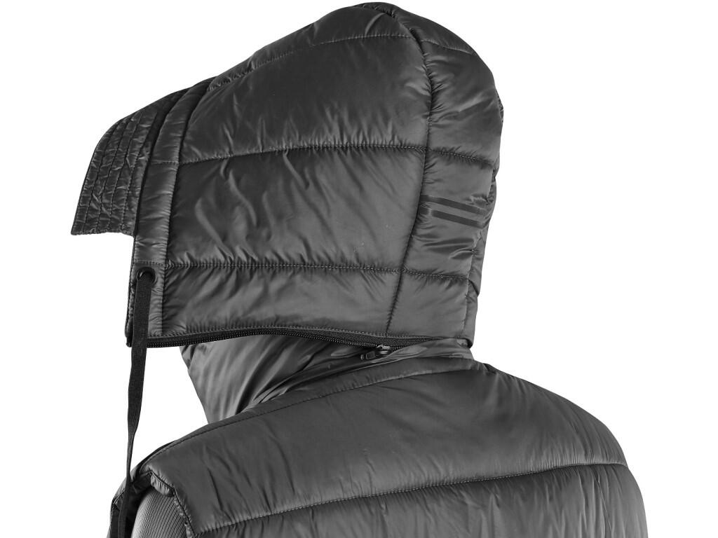 Vest CXS FONTANA: Ladies’ long padded vest with a detachable hood. The vest features a two-way zipper, side slits with a zipper, side pockets with zippers, and an inner pocket wit…