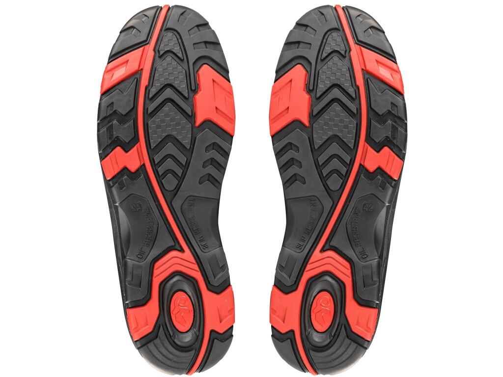 Low footwear CXS ROCK APLIT S3: Safety leather low shoe with a steel toe cap and insole, featuring a PVC reflective strip. Material: upper made of hydrophobic smooth nubuck leathe…