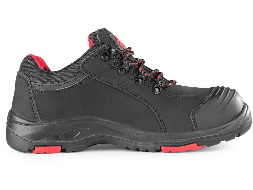 Low footwear CXS ROCK APLIT S3: Safety leather low shoe with a steel toe cap and insole, featuring a PVC reflective strip. Material: upper made of hydrophobic smooth nubuck leathe…