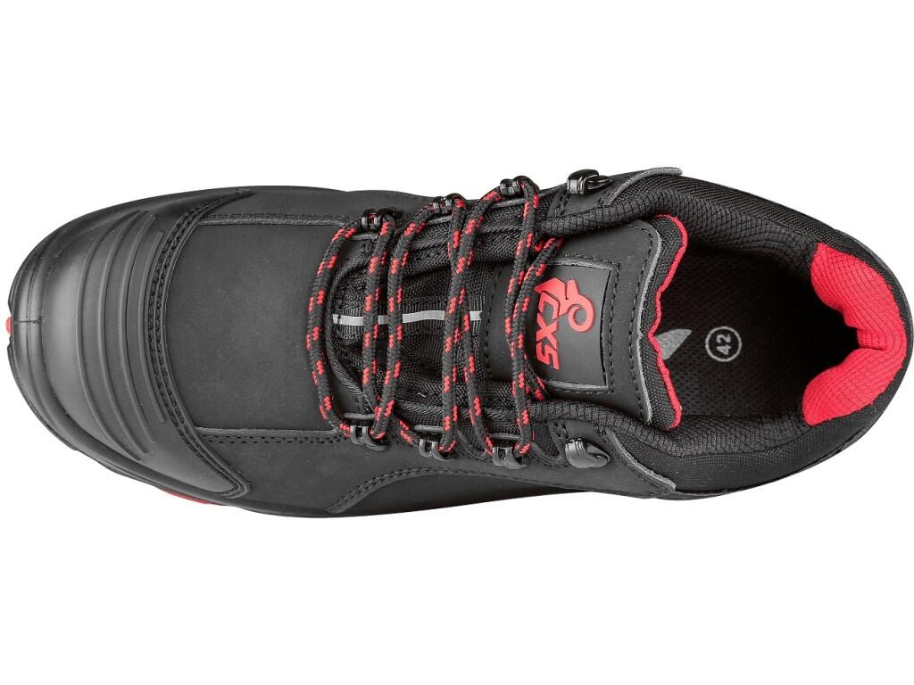 Low footwear CXS ROCK APLIT S3: Safety leather low shoe with a steel toe cap and insole, featuring a PVC reflective strip. Material: upper made of hydrophobic smooth nubuck leathe…