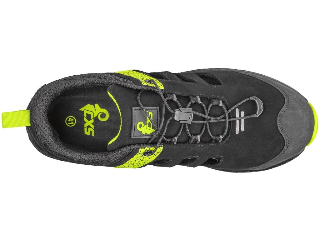 Low footwear CXS FIBELINE FLOREA O1: Durable, comfortable, and designed for tough conditions. This perforated low-cut ESD shoe with reflective elements and a quick-lacing system f…