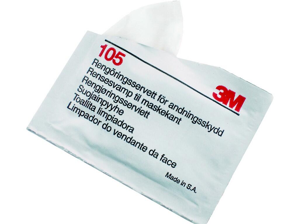 Cleaning cloth 3M 105: Pre-moistened towellete for cleaning and freshening the face piece without damaging it.