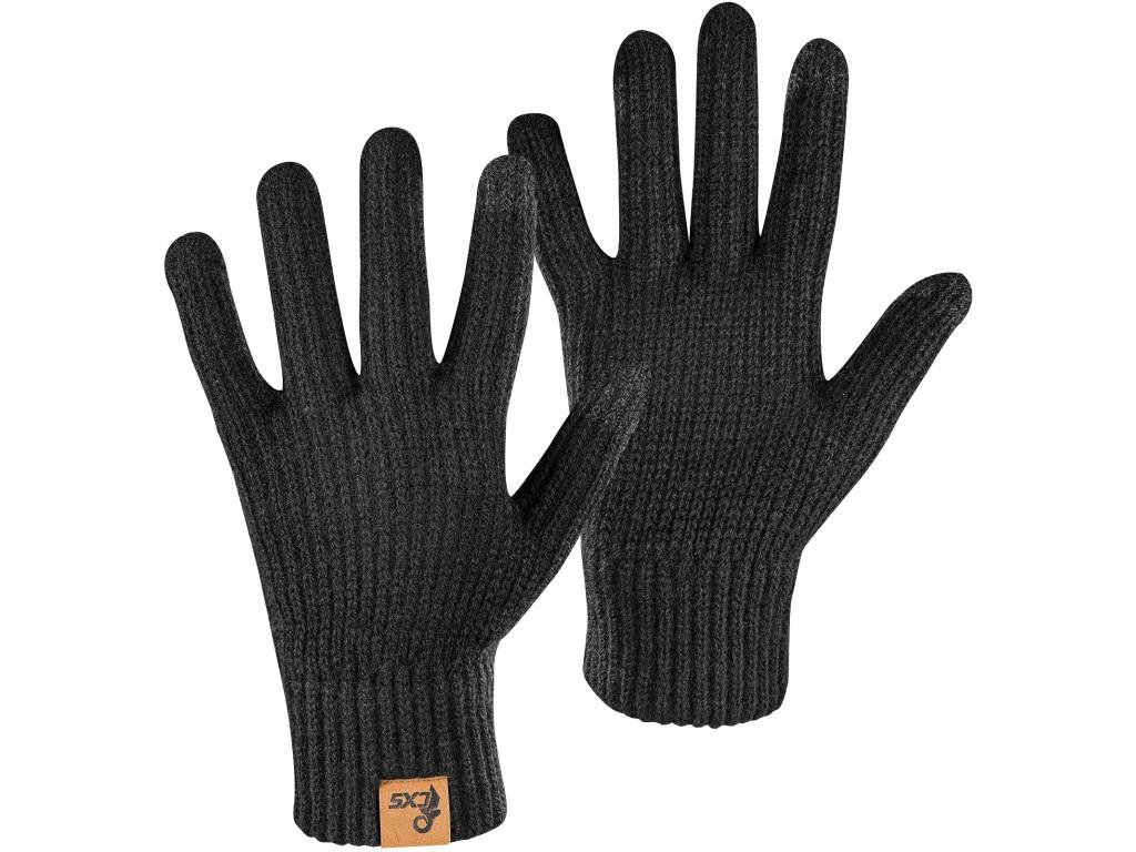 Gloves CXS SKERYN: Winter knitted unisex gloves with a warm lining. Touchscreen-compatible material on the thumb and index finger. Comfortable elastic cuff.