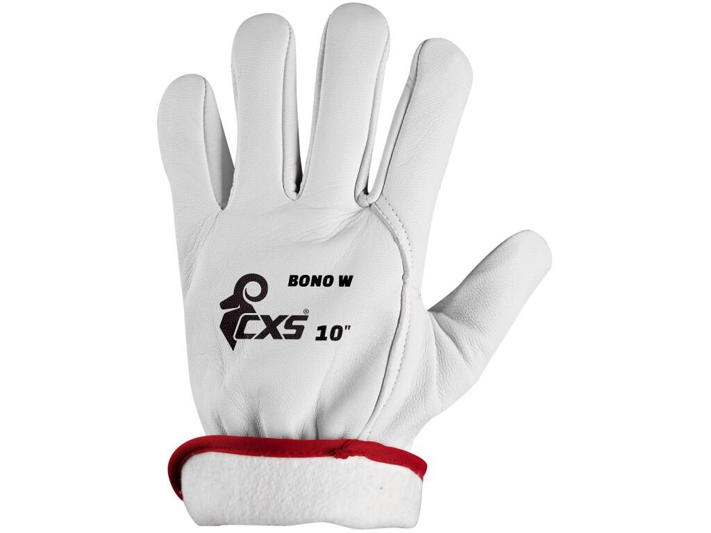 Gloves BONO W: Winter leather gloves with a comfortable fleece lining and rubber wrist. Recommended application: logistics, light industry, hobby, construction, drivers.