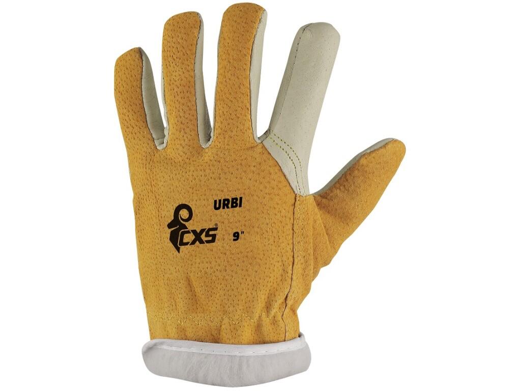 Gloves CXS URBI WINTER: Leather winter gloves with plush lining and rubber cuff. Recommended application: construction, logistics, work in a dry and cold environment, transport, e…