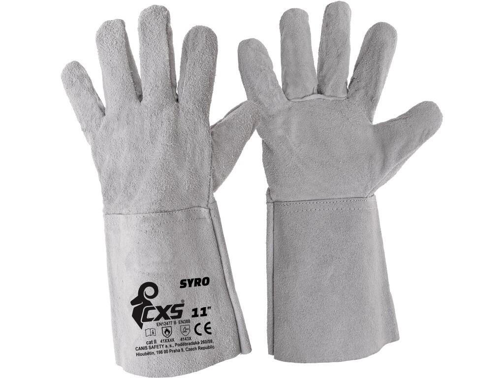 Gloves CXS SYRO: Leather welding gloves. Recommended applications: metal fabrication, welders, engineering and heavy industry.