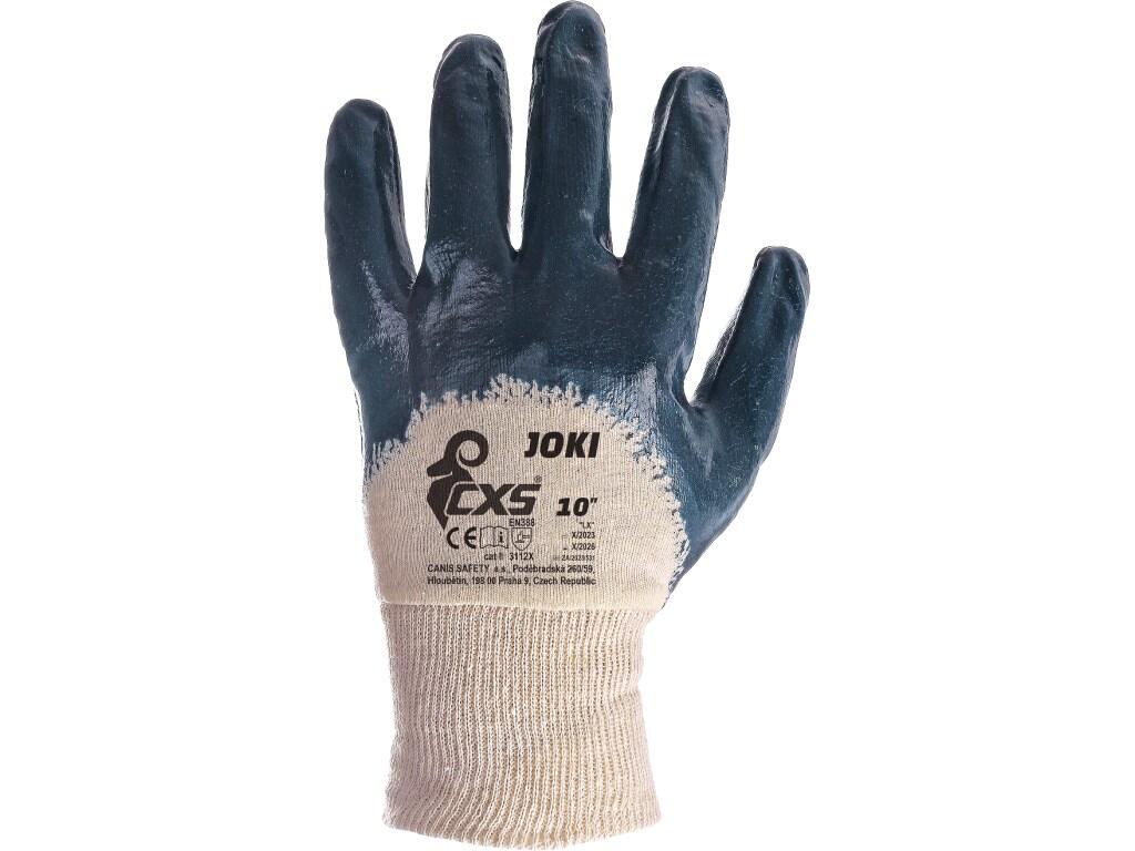 Gloves CXS JOKI: Gloves dipped in blue nitrile with knitted cuff. Recommended application: construction, agriculture, gas station, work in humid environment.