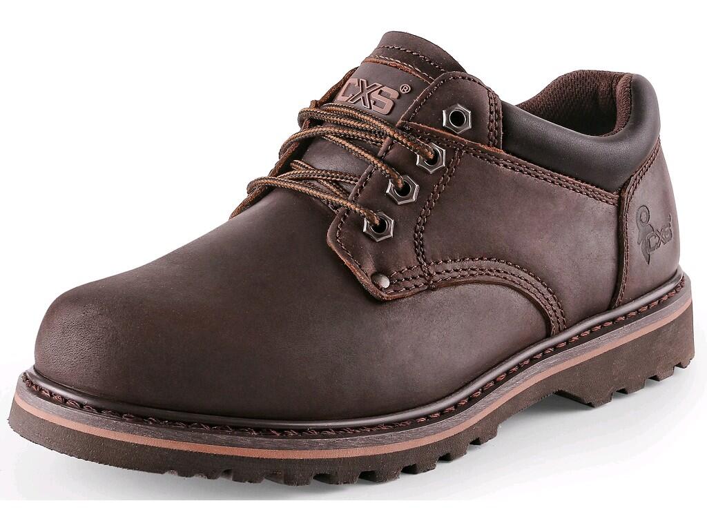 Low footwear CXS ROAD MADISON: Working low footwear leather without steel toe cap. Material: upper made of 1,6 - 1,8 mm oil tanned Crazy horse leather, unique Goodyear welted cons…