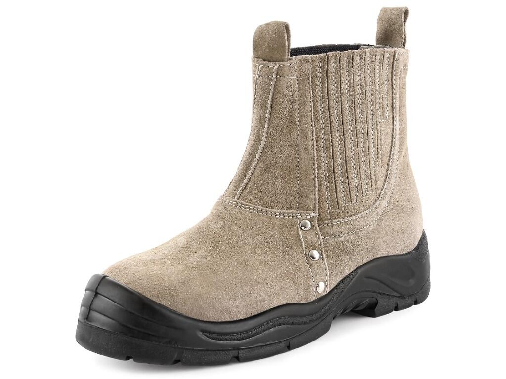 Ankle footwear CXS WORK KALE O1: Ankle leather footwear with covered rubber spring. Material: upper made of 2 - 2,2 mm quality cow suede leather, covered rubber spring for quick r…