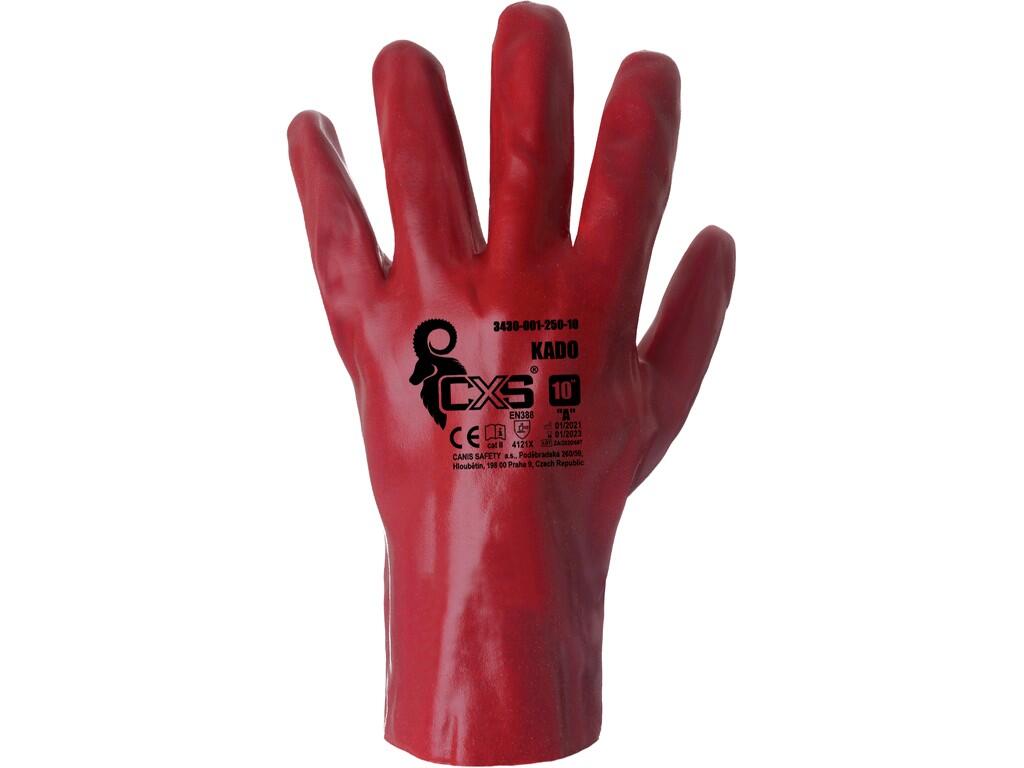 Gloves CXS KADO: Gloves covered with thick PVC coating. Recommended application: humid and slightly oily environments, garbage collecting, cleaning, water supply and sanitation.