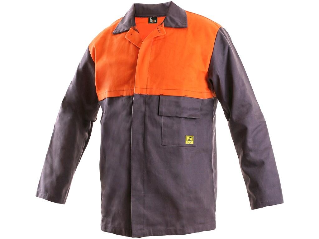 Jacket CXS MOFOS: Men ́s welding jacket, button for pulling sleeve cuffs, reinforced elbows, covered button fastening, chest pocket with velcro on the left side. Recommended appli…