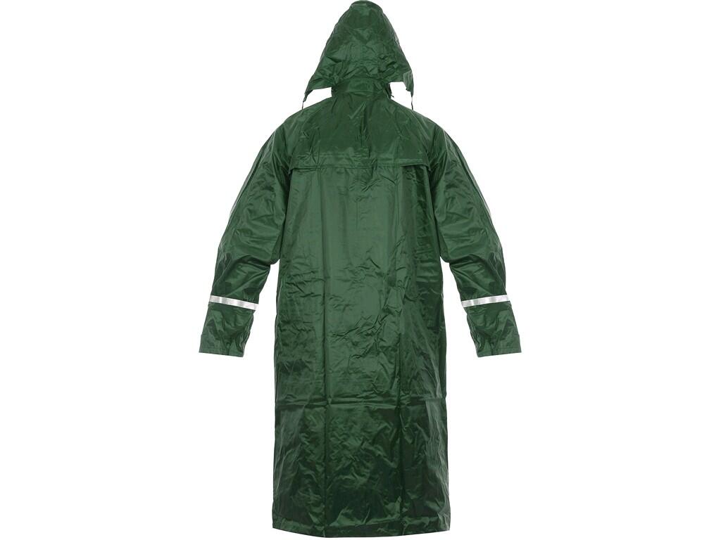 Coat CXS VENTO: Waterproof rain coat with hood in the collar and reflective accessories, lower grammage. Zipper and snap fastening, inner sleeve cuffs to rubber, back and underarm…