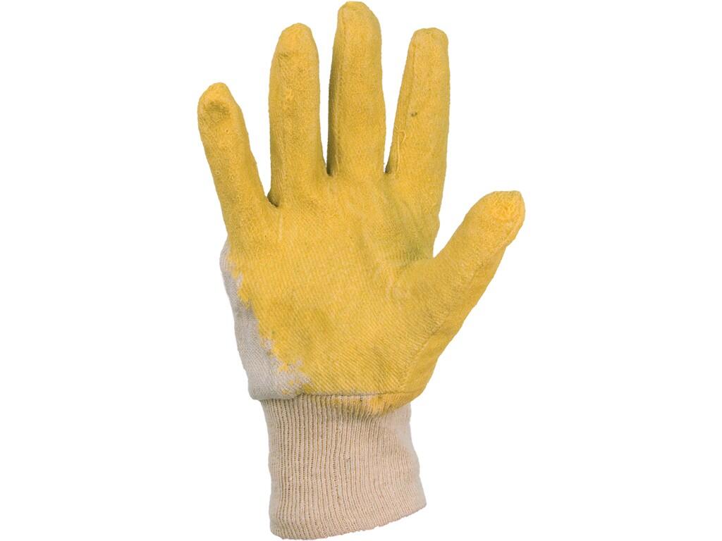 Gloves DETA: Gloves with palm and fingers coated with yellow latex with crinkle finish for better grip, knitted cuff. Recommended application: construction, garden, hobby, agricul…