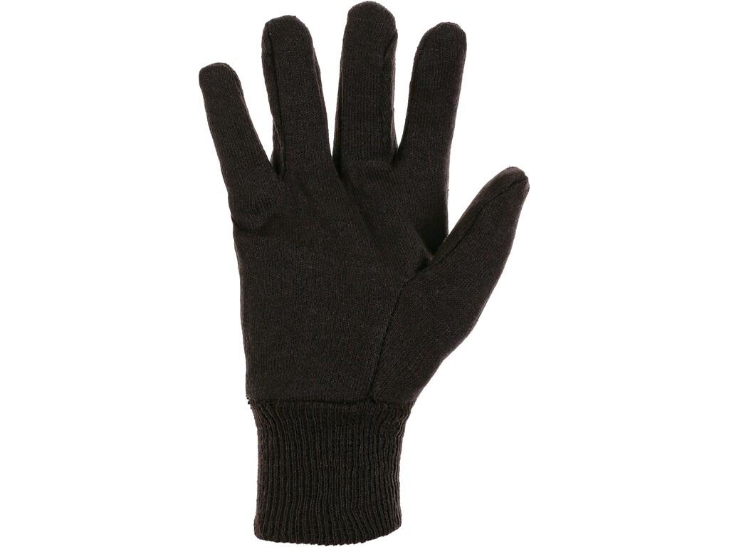 Gloves CXS NOE: Textile gloves sewn from blended jersey with sewn elastic knitted cuff, dark brown. Recommended application: warehouse, handling with light or small items, hobby,…