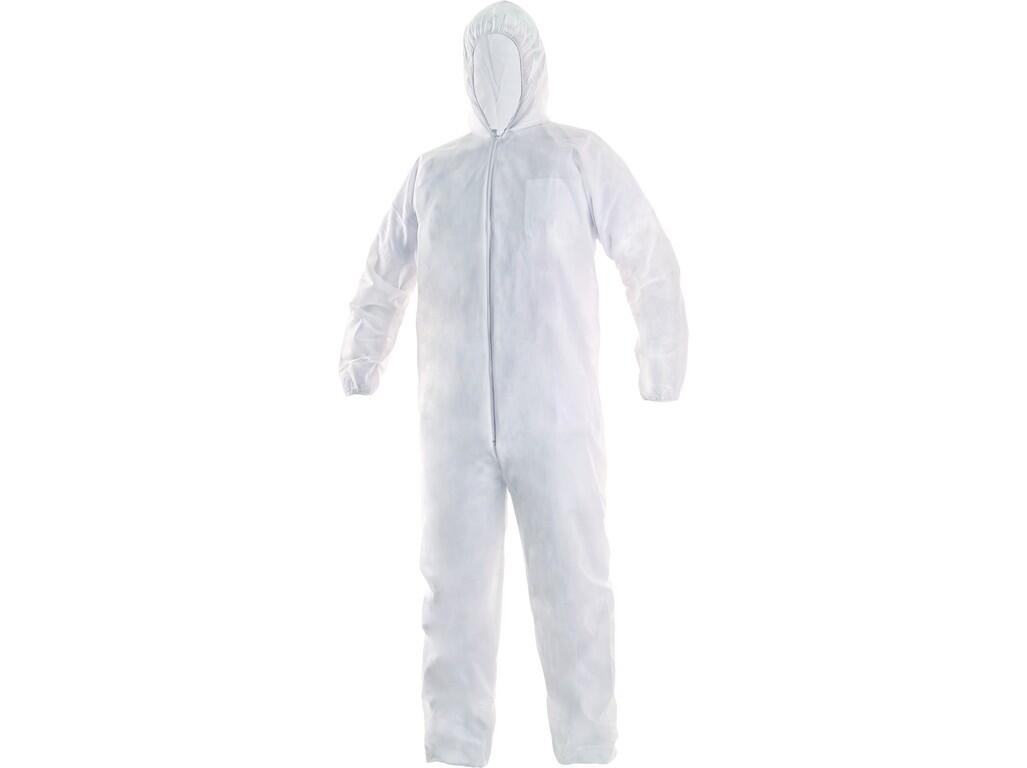 CXS Overal disposable: Disposable clothing made of non-woven textile, zipper fastening. Hood, sleeves and leg cuffs with rubber band. The clothing protects against dust and slight…