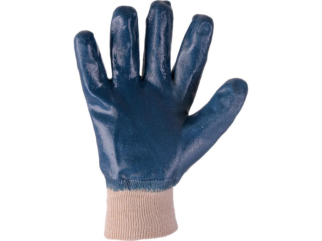 Gloves CXS ARET: Gloves dipped in blue nitrile with knitted cuff. Recommended application: construction, humid environments, agriculture, water suply and sanitation.