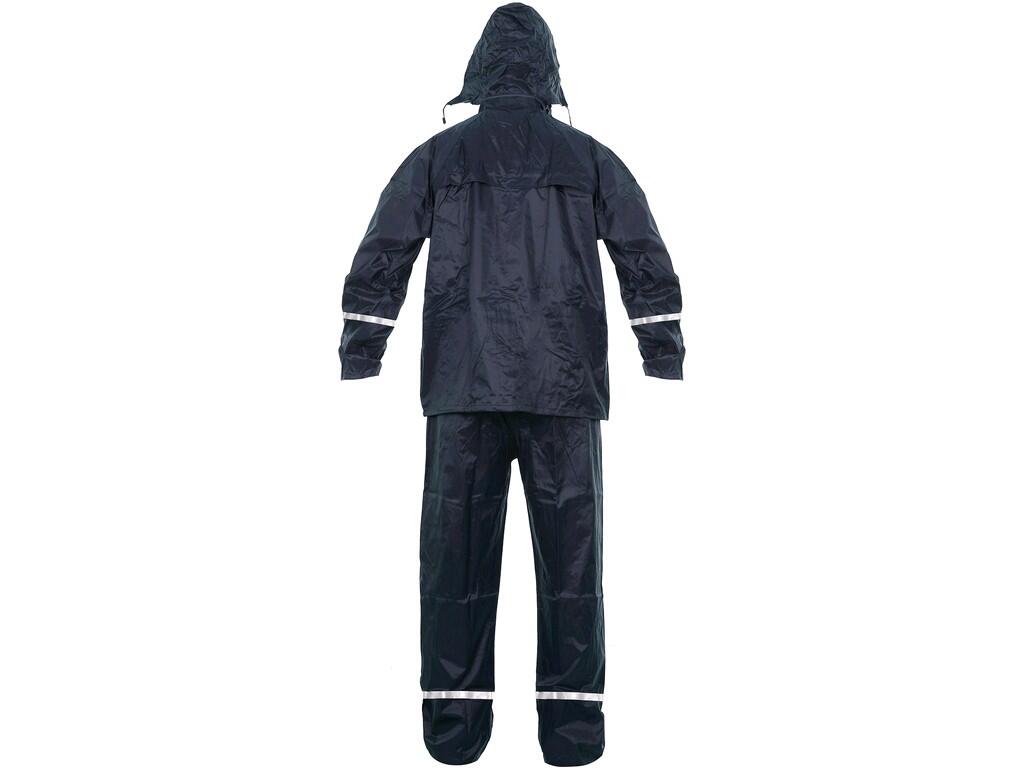 Suit CXS PROFI: Waterproof rain suit with hood in the collar, lower grammage. Zipper fastening, tightening at the bottom, back and underarm ventilation, waist of the trousers to t…