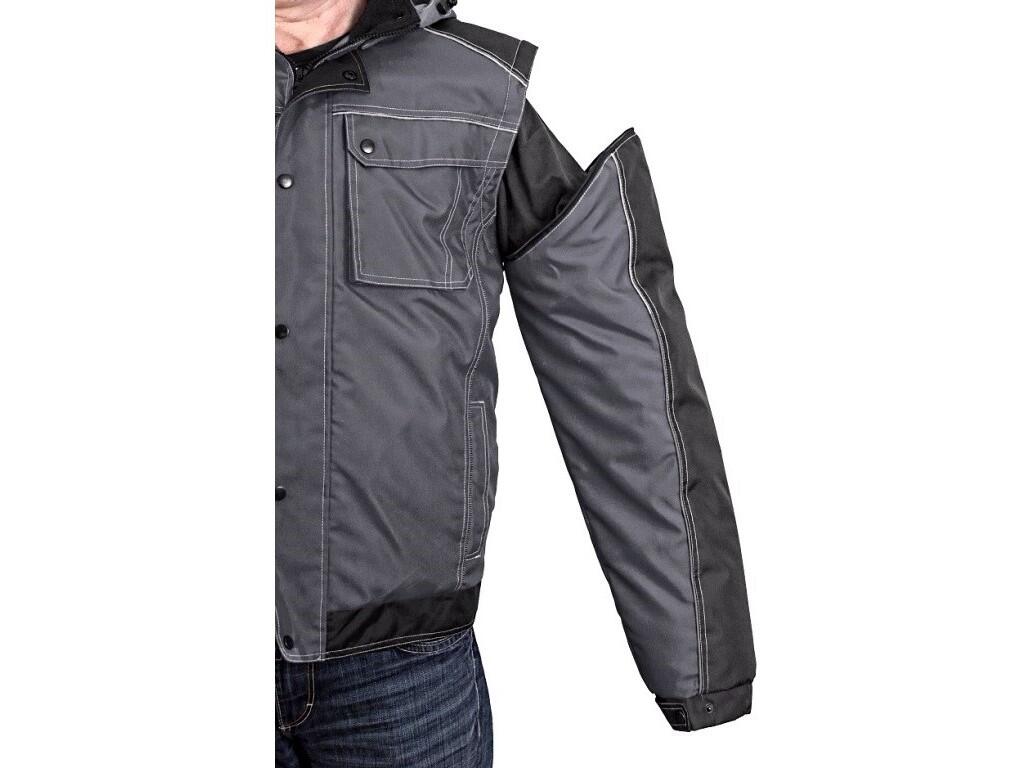 Jacket CXS IRVINE: Men’s padded jacket 2 in 1, zipper covered by trimming, detachable hood, fleece collar, detachable sleeves, sleeves with regulated wristband, plastic loop under…
