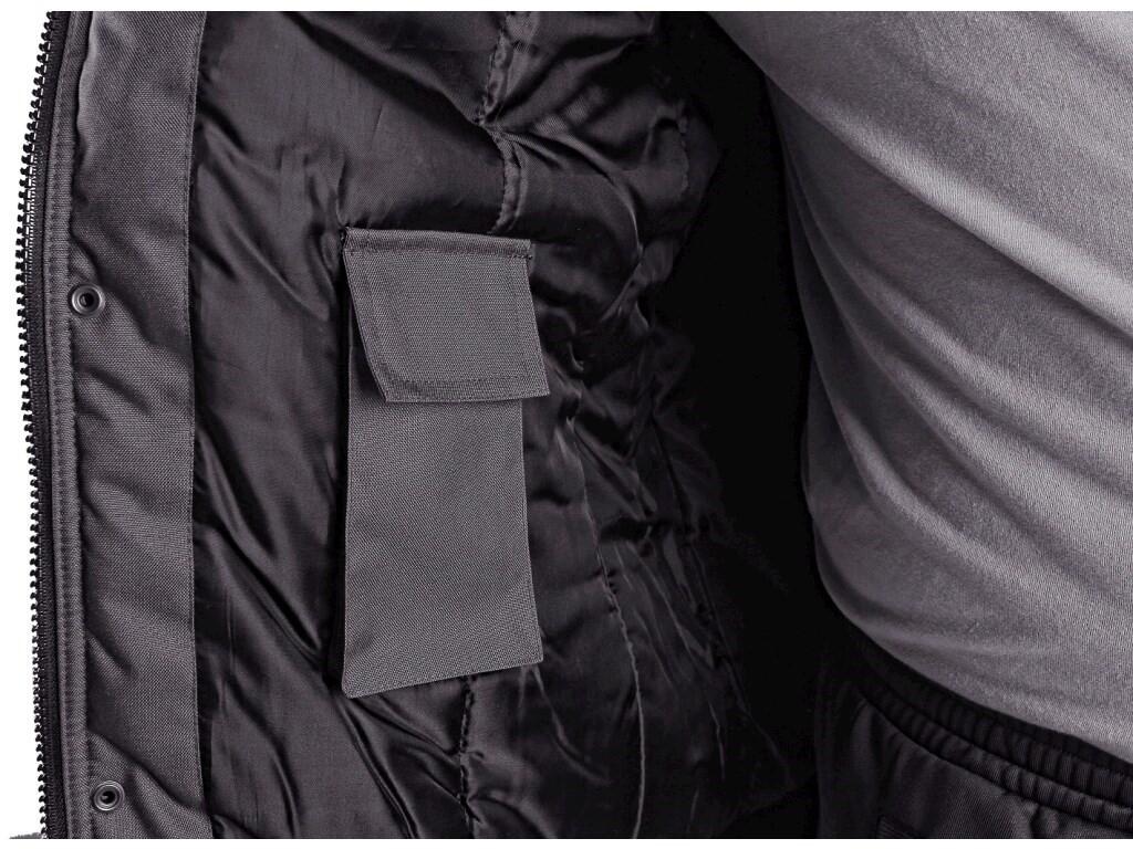 Jacket CXS IRVINE: Men’s padded jacket 2 in 1, zipper covered by trimming, detachable hood, fleece collar, detachable sleeves, sleeves with regulated wristband, plastic loop under…