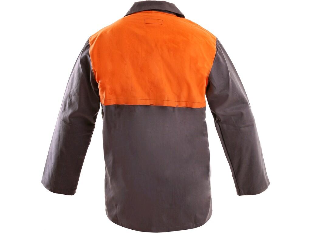 Jacket MOFOS: Men ́s welding jacket, button for pulling sleeve cuffs, reinforced elbows, covered button fastening, chest pocket with velcro on the left side. Recommended applicati…