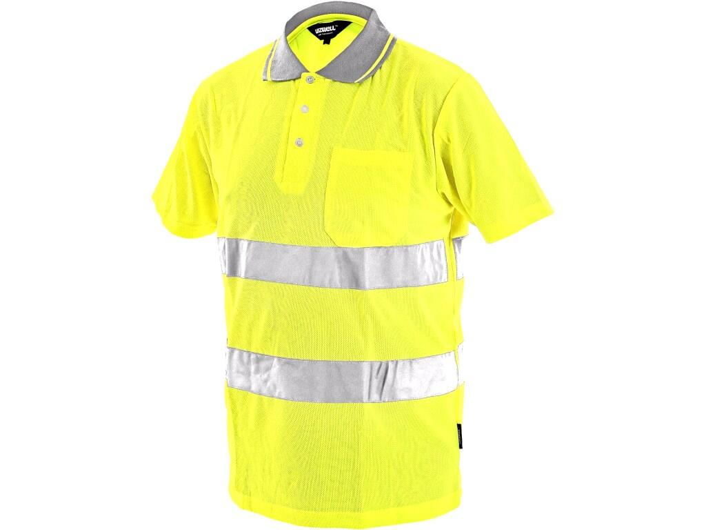 High visible poloshirt DOVER: High visible poloshirt , short sleeve, reflective tapes, open-neck, fastening to 3 buttons, breast pocket on the left side, Wicking Finish for quick…