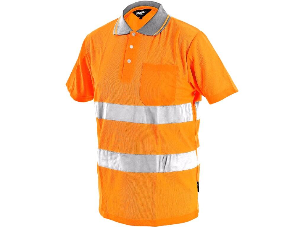High visible poloshirt DOVER: High visible poloshirt , short sleeve, reflective tapes, open-neck, fastening to 3 buttons, breast pocket on the left side, Wicking Finish for quick…