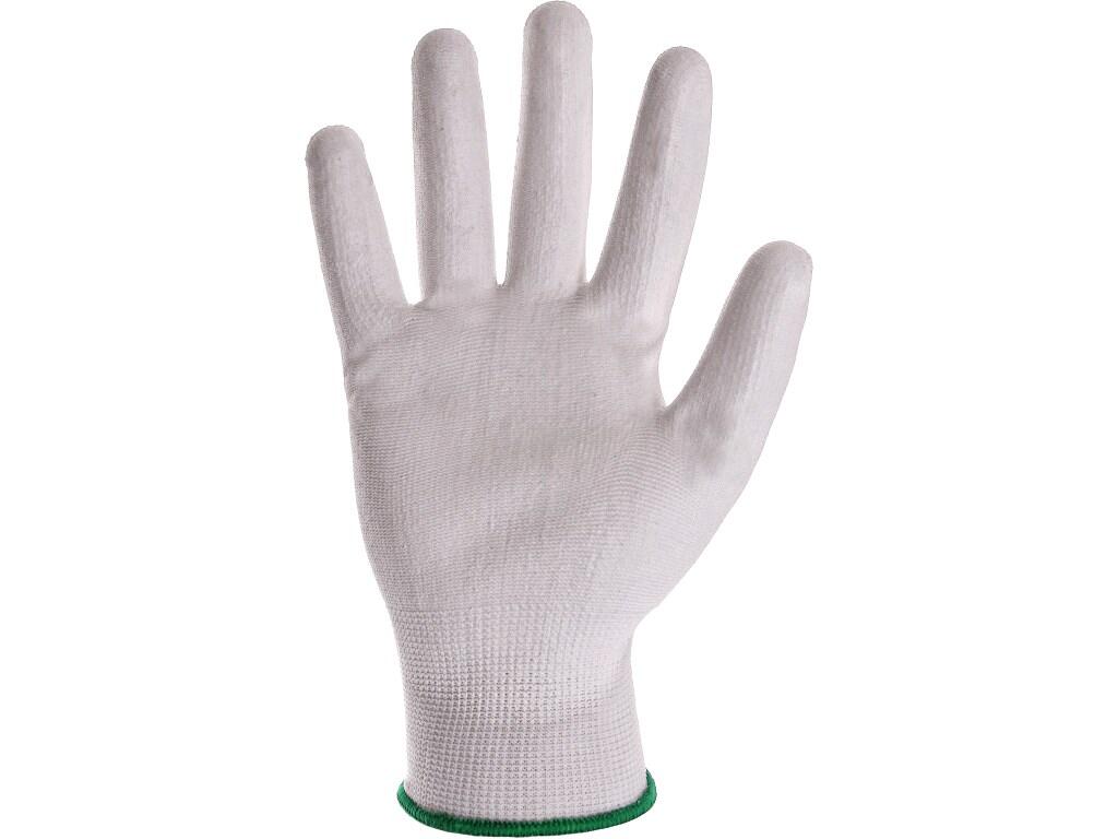 Gloves CXS BRITA WHITE: Knitted seamless gloves, palm and fingers coated by polyurethane, elastic cuff. Recommended application: automotive, electronics, logistics, warehouse, lig…