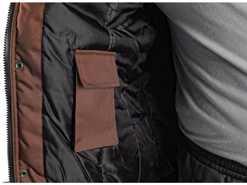 Jacket CXS IRVINE: Men’s padded jacket 2 in 1, zipper covered by trimming, detachable hood, fleece collar, detachable sleeves, sleeves with regulated wristband, plastic loop under…