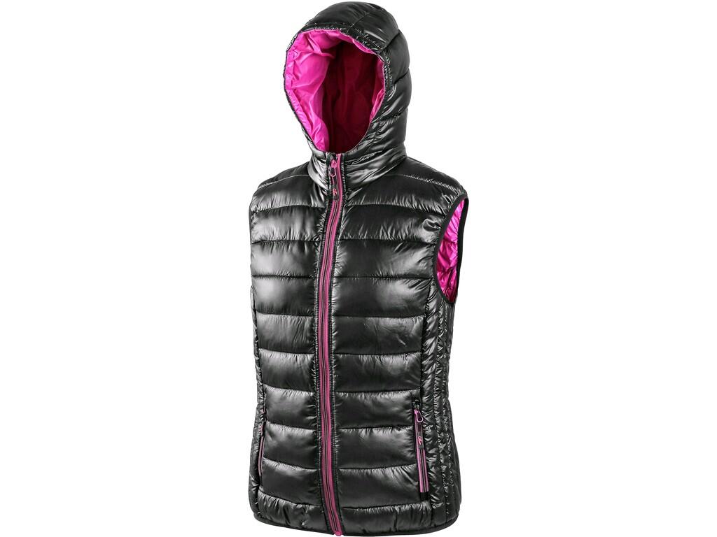 Vest CXS OMAK: Ladies’ padded vest with reflective accessories, fixed hood, 2 side zipper pockets, bottom to the elastic band.