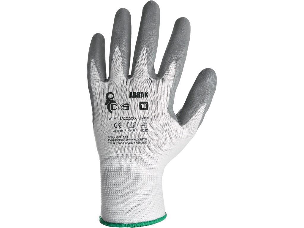 Gloves CXS ABRAK with blister: Knitted seamless gloves with elastic cuff, palm and fingers covered with nitrile foam. Recommended application: automotive, logistics, warehouse, co…