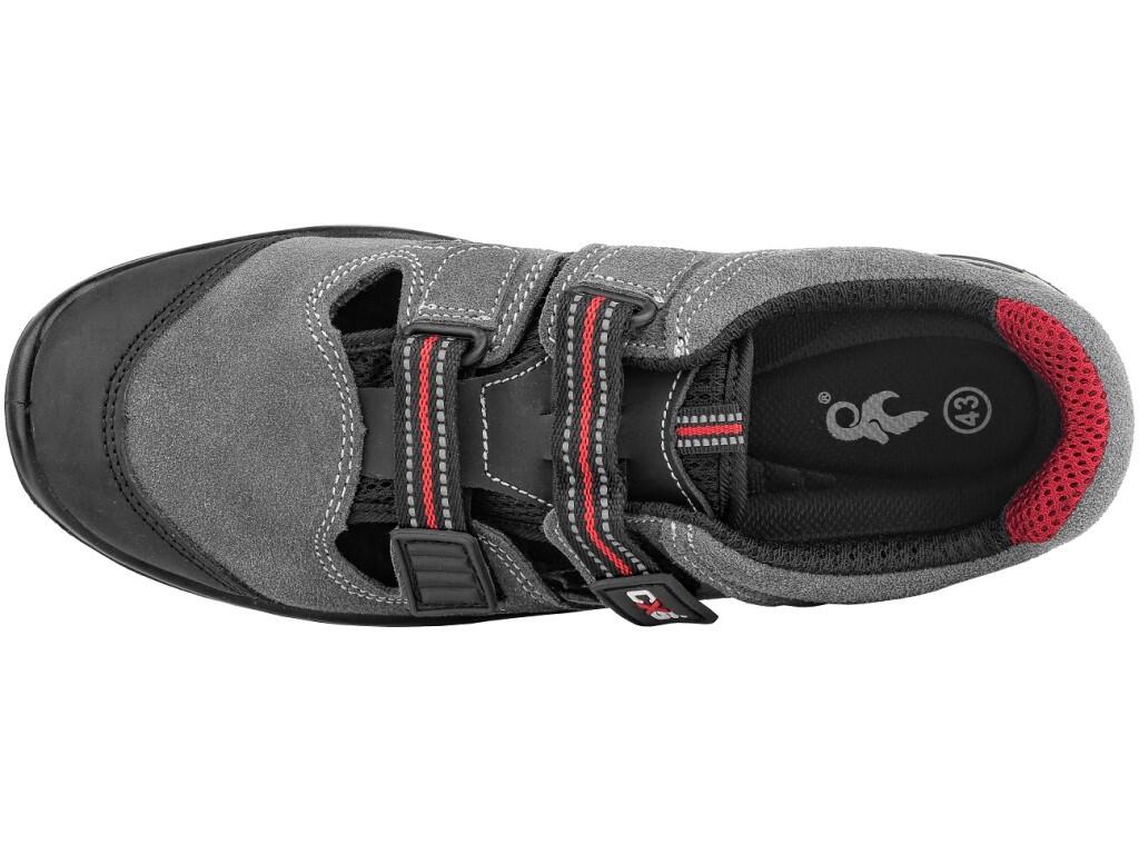 Sandal CXS ROCK PHYLLITE O1: Working sandal, leather, perforated, velcro fastening with PVC reflective strips. Material: upper made of 1,6 - 1,8 mm quality cow suede leather, meta…