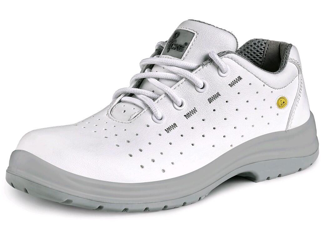 Low footwear CXS WHITE LINDEN O1 ESD: Low footwear, ESD, perforated. Material: white 1,8 - 2,0mm thick microfibre upper washable up to 30°C, quality breathable mesh lining, PU, an…