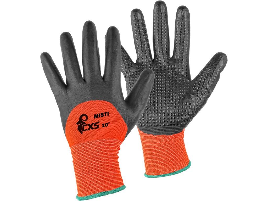 Gloves CXS MISTI dipped to 3/4 in nitrile: Seamless gloves with palms and fingers coated to 3/4 with breathable finish nitrile, PVC dots for better grip and manipulation. Recommen…