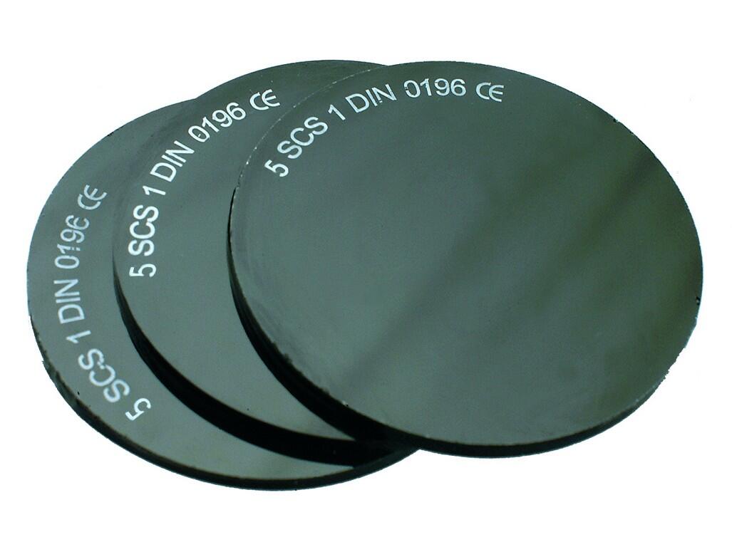 Glass for welding goggles: Dark, fitted into goggles protect eyes against radiation action rasing from welding, diameter: 50 mm. Usage: welding and hard soldering.