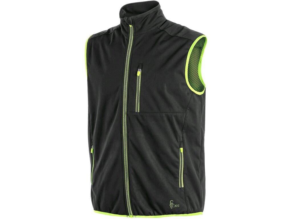 Vest CXS PASO: Lightweight softshell vest with reflective accessories, without TPU membrane, bottom to the elastic band, 3 outside zipper pockets and 3 inside pockets, contrast ye…