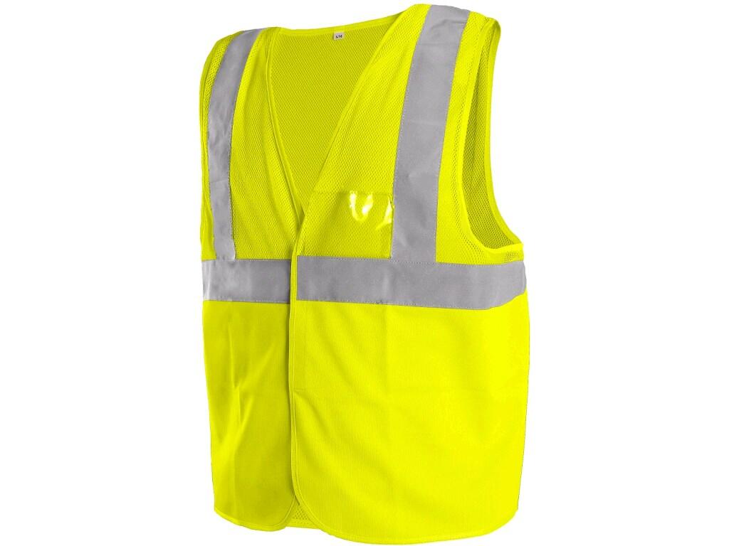 Vest CXS DORSET: High visible vest, horizontal and vertical reflective tapes, velcro closure, transparent ID pocket at the left side, upper mesh material for maximum breathability…