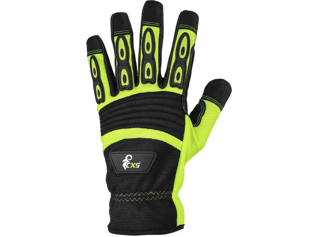 Gloves CXS YEMA: Gloves combined with TPR applications to protect back part of the fingers. Palm is made of synthetic leather (microfibre). Gloves are comfortable to wear, resist…
