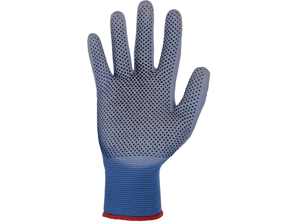 Gloves CXS BRITA DOTS: Knitted seamless gloves with PVC dots in palm. Palm and fingers coated by polyester, elastic cuff. Recommended application: automotive, electronics, logisti…