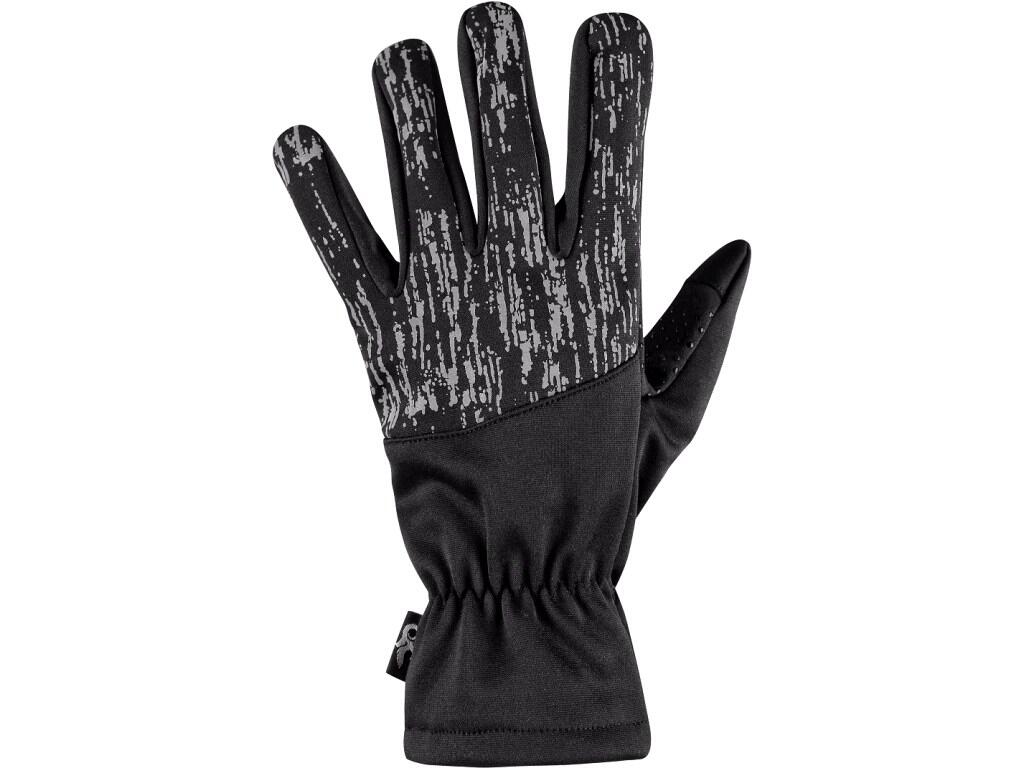Winter gloves FREY: Winter leisure gloves with reflective printing on back and antislippery dots in palm. Lining from stretch fleece, rubber wrist, loose cuff, fourchette style. S…