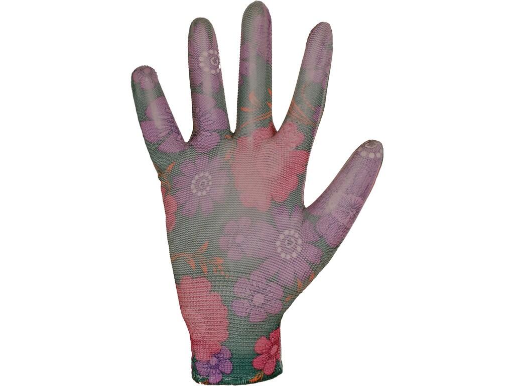 Gloves CXS LEIVA: Knitted seamless gloves with print, palm and fingers coated by polyurethane, elastic cuff. Packed with blister. Recommended application: garden, hobby, agricultu…