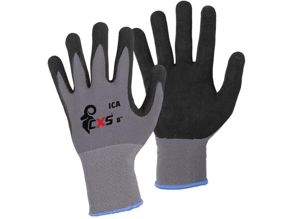 Gloves CXS ICA: Seamless gloves made of elastic nylon knit with palm and fingers coated with blend of nitrile foam and waterbase polyurethane with sandy finish for better grip and…