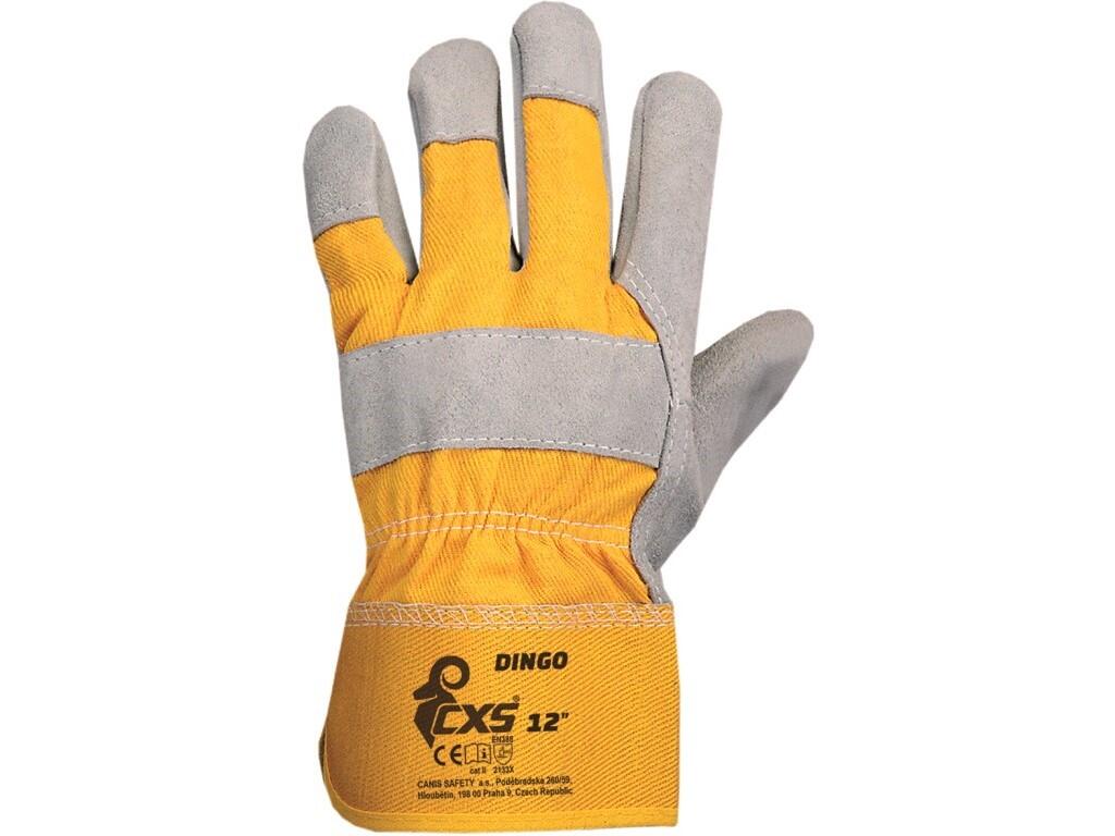 Gloves CXS DINGO with blister: Combined quality gloves made of one piece of thick leather, palm and fingers lining. Recommended application: light industry, hobby, construction, e…