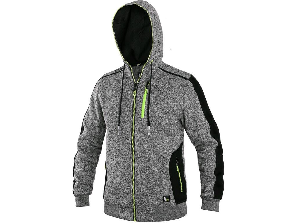 Jacket INDIANA: Men’s jacket made of knitted fabric, combination of materials, fixed hood, contrast accessories, waist and sleeves to the elastic cuff, reflective accessories, bre…