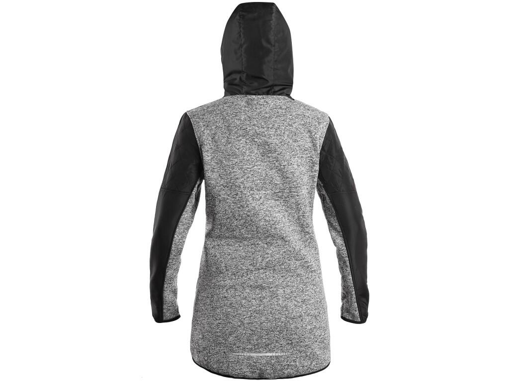 Jacket CXS CAPE: Ladies’ jacket made of knitted fabric, prolonged, combination of materials, fixed hood, zipper fastening, sleeves to the elastic band, 2 side pockets, reflective…